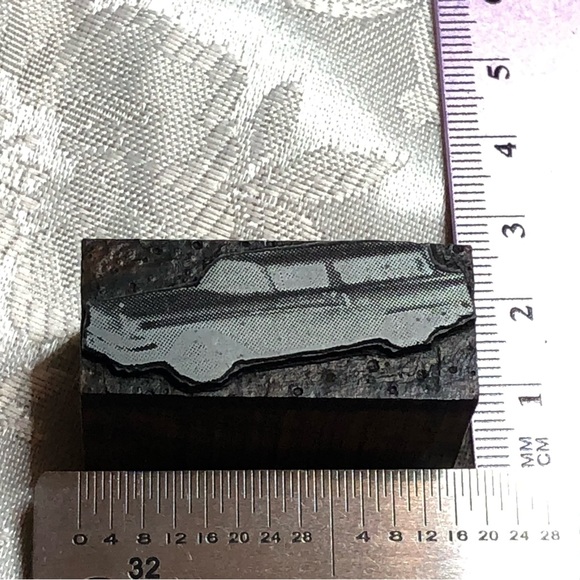 Antique Wooden Print Block 50s Station Wagon Screened - Picture 2 of 5